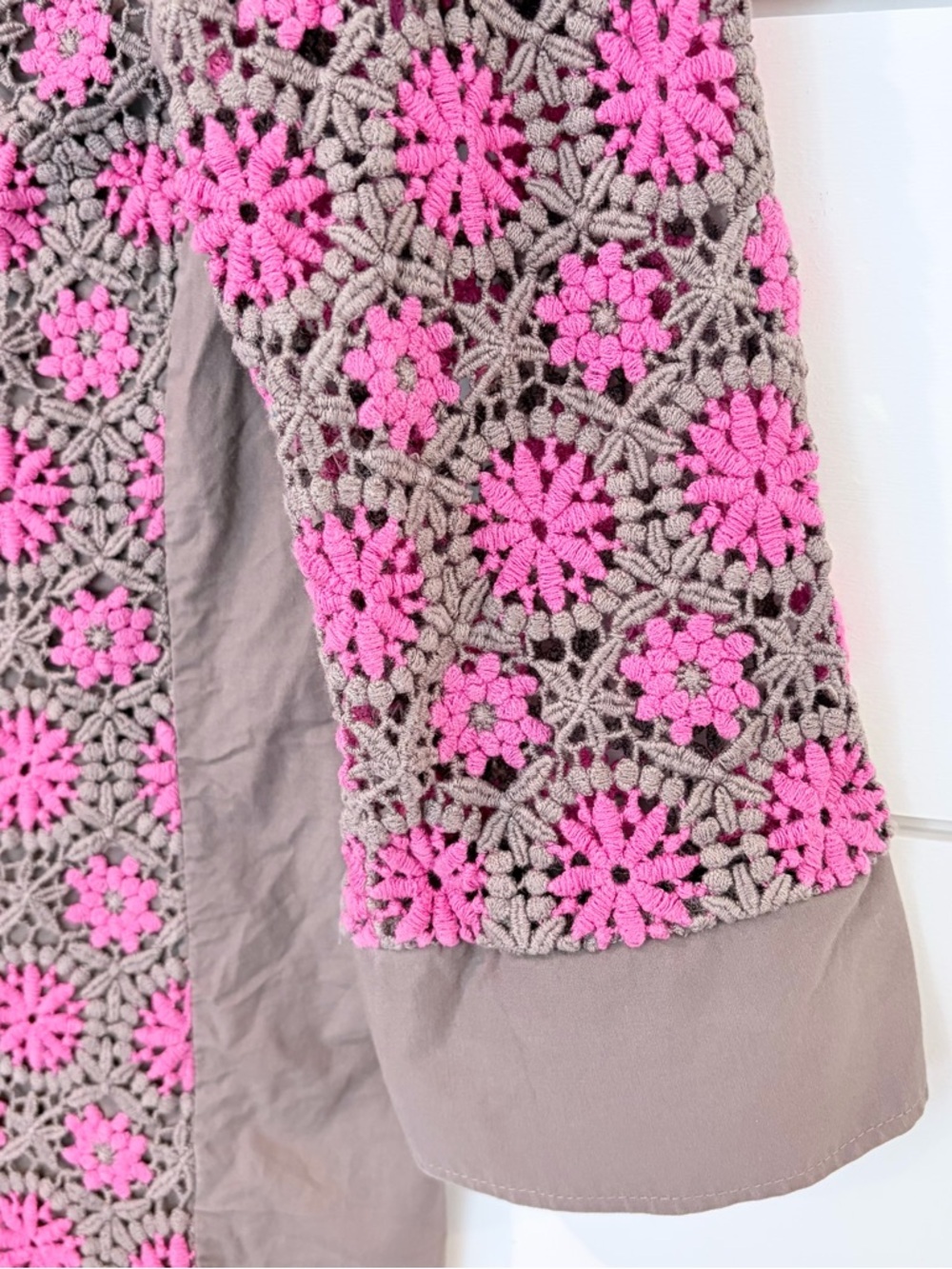 Vintage Cottagecore Crochet Lace Cardigan Blouse Pink Floral S/M Grandmacore - Picture 4 of 10